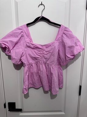Old Navy Pink Puff Sleeve Square Neck Peplum Top